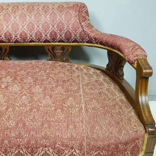 Magnificent antique Victorian carved Mahogany Sofa on its original castors with period fabric RS17