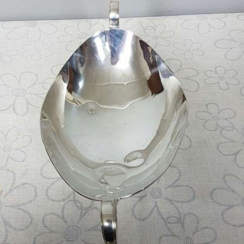 A stunning large vintage Rhodesian silver plated "double-handle" footed serving bowl w/ beaded edge