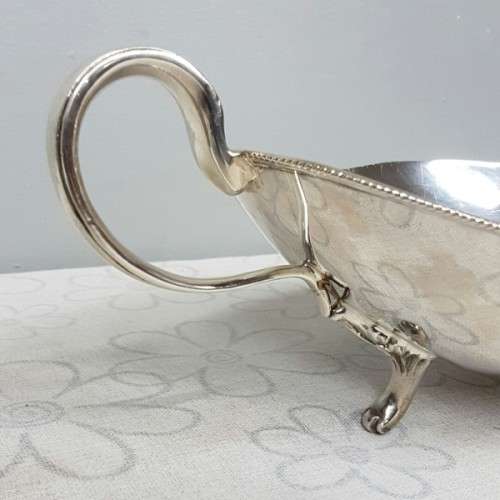A stunning large vintage Rhodesian silver plated "double-handle" footed serving bowl w/ beaded edge