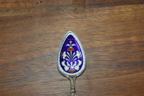A spectacularly rare hallmarked antique Art Nouveau "Marius Hammer" of Norway Cloisonne teaspoon