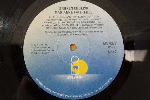A lovely Marianne Faithful "Broken English" (1979) vinyl LP in excellent condition