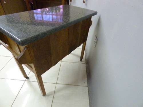 A spectacular vintage Oak wash stand with a solid black marble top & spacious cupboard on castors