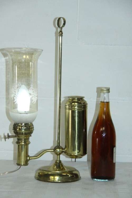 A superb antique Victorian electrical solid brass "Kerosene" student lamp with a glass shade
