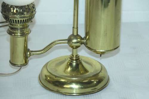 A superb antique Victorian electrical solid brass "Kerosene" student lamp with a glass shade
