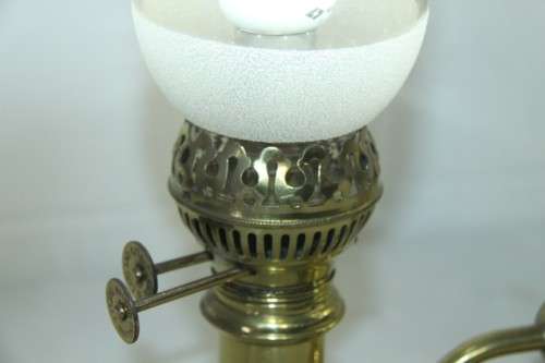 A superb antique Victorian electrical solid brass "Kerosene" student lamp with a glass shade