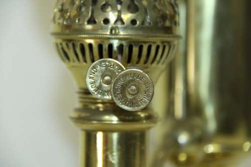 A superb antique Victorian electrical solid brass "Kerosene" student lamp with a glass shade