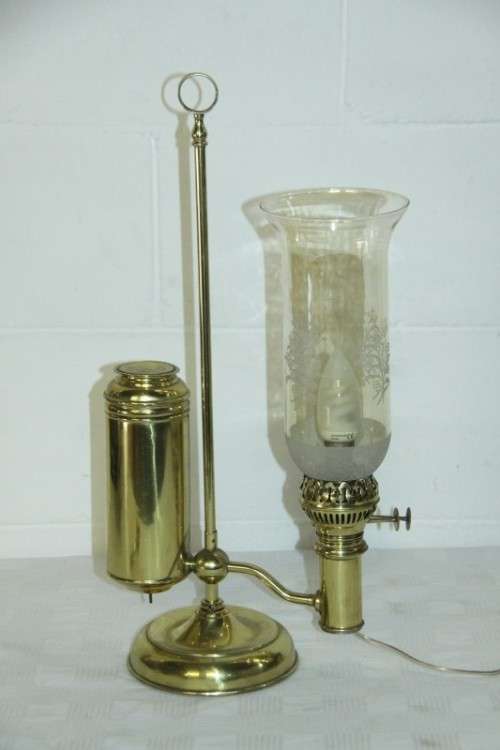 A superb antique Victorian electrical solid brass "Kerosene" student lamp with a glass shade