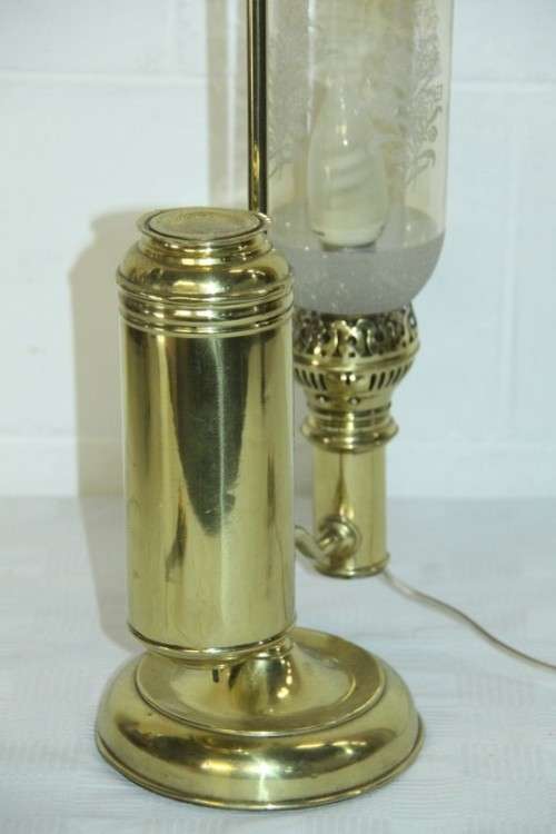 A superb antique Victorian electrical solid brass "Kerosene" student lamp with a glass shade