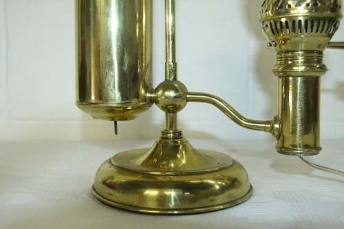A superb antique Victorian electrical solid brass "Kerosene" student lamp with a glass shade