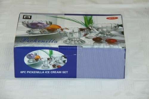 Awesome boxed set of six stemmed glass ice-dream dessert bowls in superb condition RS17