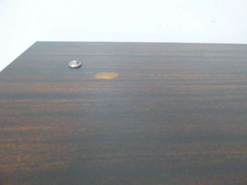 Two superb (larger) dark oak square side tables with eye-catching metalwork detailing - Bid/table