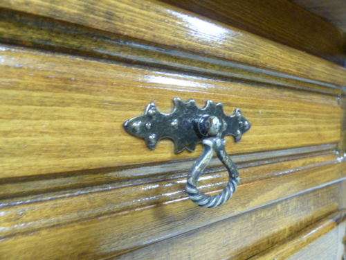An exquisite vintage solid oak corner display cabinet with a large cupboard. Stunning in any home!!