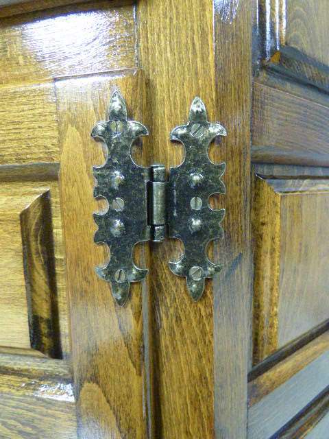 An exquisite vintage solid oak corner display cabinet with a large cupboard. Stunning in any home!!