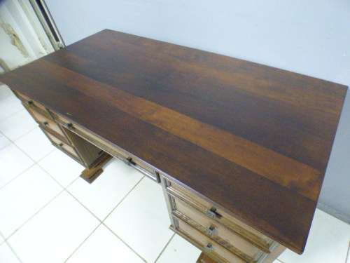 A stunning vintage 7-drawer solid teak w leather inlays office/ executives desk in awesome condition