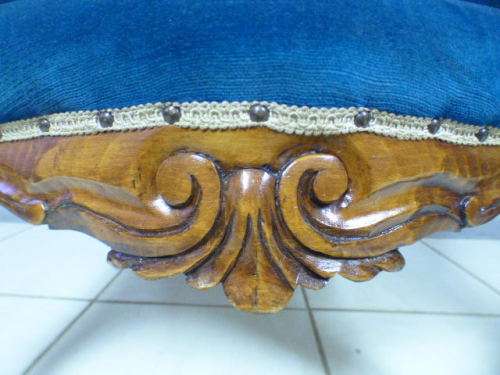 2 gorgeous Victorian arm chairs with deep button detailing & stunning, vibrant blue fabric