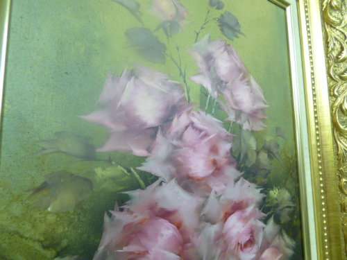 A spectacularly framed original signed "Jeanette Dykman" still life oil painting of pink roses!!