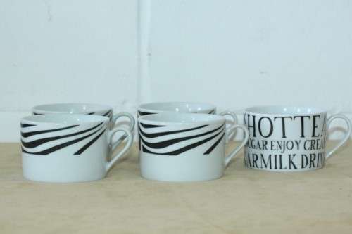 An awesome collection of five "black and white" porcelain tea/ coffee cups in excellent condition