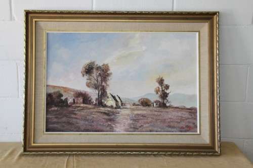An incredible signed and framed oil painting of a farm scene in very good condition