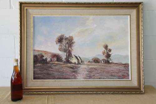 An incredible signed and framed oil painting of a farm scene in very good condition
