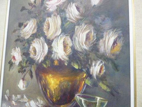 Fantastic large original signed "Santa Pheiffer" oil painting of roses framed in a stunning frame!