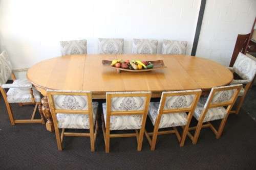 Absolutely spectacular oak 10-seater extendable dining room suite c/w magnificent upholstered chairs