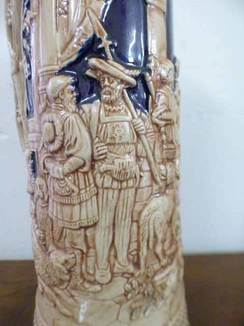 An incredible x-large Gerzit made stoneware (lidded) Stein w/ traditional hand glazed detailing