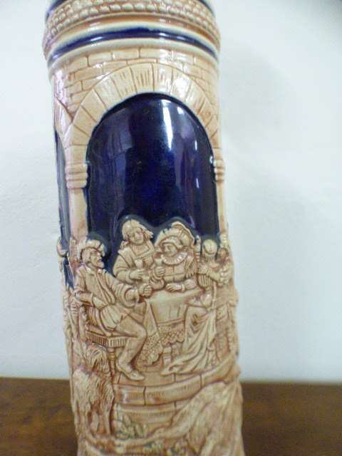 An incredible x-large Gerzit made stoneware (lidded) Stein w/ traditional hand glazed detailing
