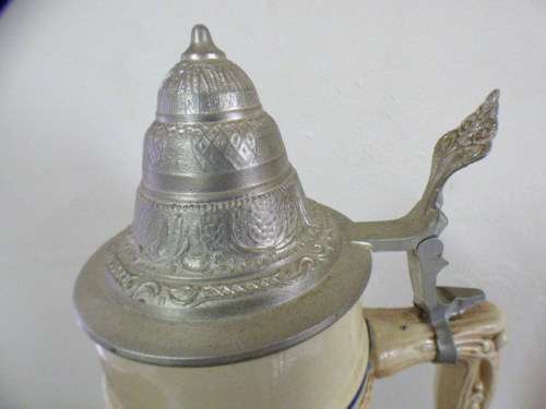 An incredible x-large Gerzit made stoneware (lidded) Stein w/ traditional hand glazed detailing