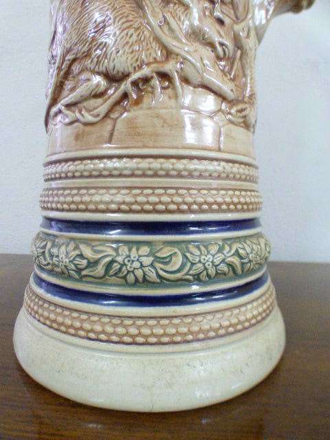An incredible x-large Gerzit made stoneware (lidded) Stein w/ traditional hand glazed detailing