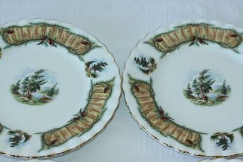 Four incredibly rare vintage Royal Albert "Knotty Pine" pattern cake plates - RS17Sale