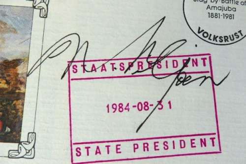 An RSA (1981) Battle of Amajuba FDC w/ stamps - signed by state president Marais Viljoen - RS17Sale