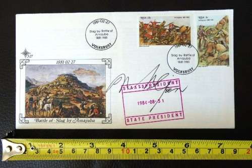 An RSA (1981) Battle of Amajuba FDC w/ stamps - signed by state president Marais Viljoen - RS17Sale