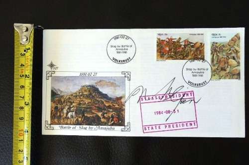 An RSA (1981) Battle of Amajuba FDC w/ stamps - signed by state president Marais Viljoen - RS17Sale