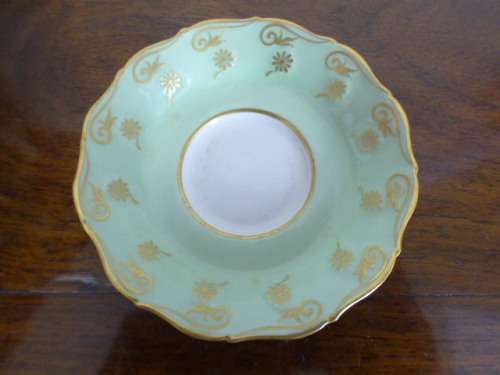 Magnificent boxed antique Royal Worcester demitasse duo's with gold detailing in silver cup holders!