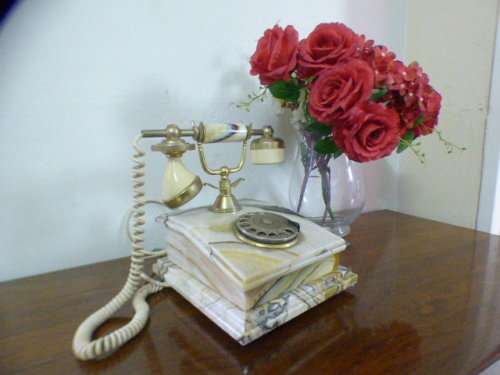 A fabulous, vintage marble and brass rotary dial telephone, stunning on display or for use.