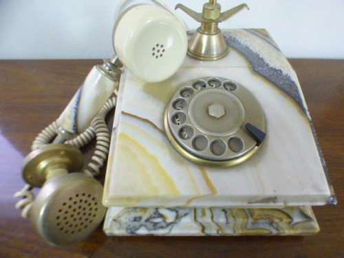 A fabulous, vintage marble and brass rotary dial telephone, stunning on display or for use.