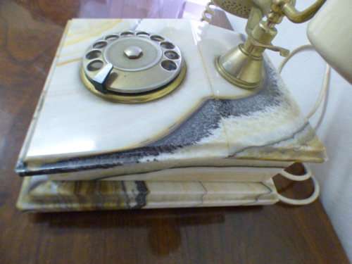 A fabulous, vintage marble and brass rotary dial telephone, stunning on display or for use.