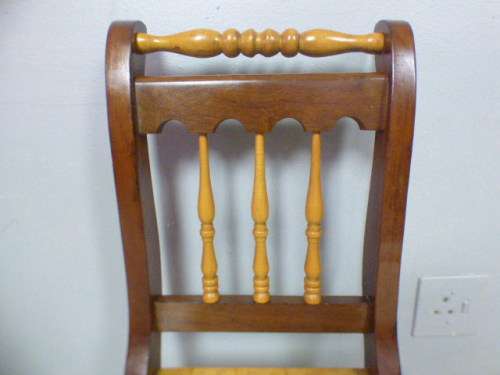 Four fabulous vintage solid yellow wood & imbuia riempie dining room chairs, beautiful!!! Bid/chair