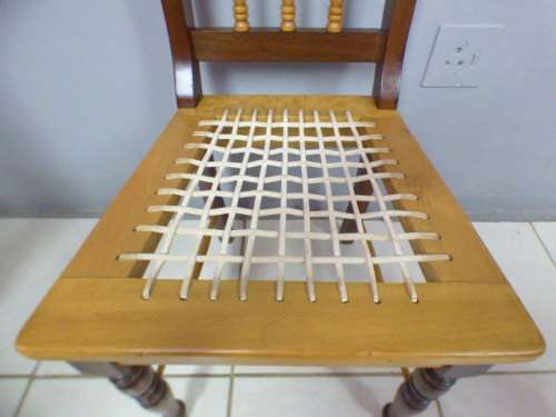 Four fabulous vintage solid yellow wood & imbuia riempie dining room chairs, beautiful!!! Bid/chair