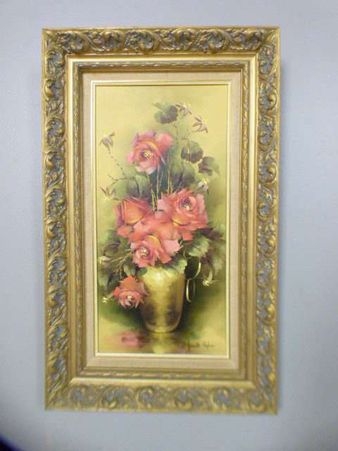 A fabulous framed original signed "Jeanette Dykman" still life oil painting of pink roses!! Gorgeous