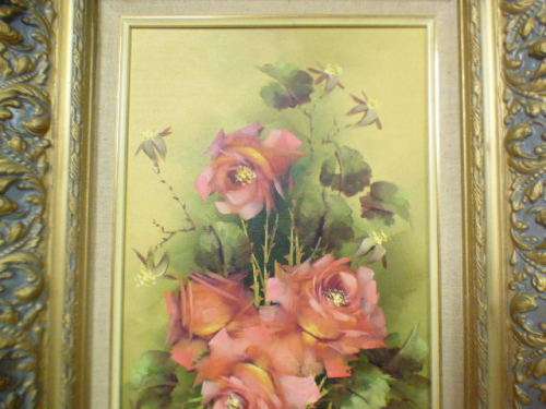 A fabulous framed original signed "Jeanette Dykman" still life oil painting of pink roses!! Gorgeous
