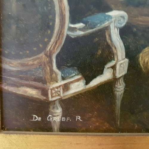 A magnificent original signed "R. De Greef" oil on board painting in an superb antique gild frame