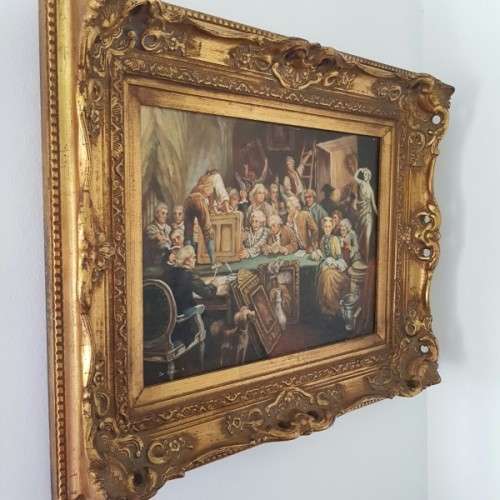 A magnificent original signed "R. De Greef" oil on board painting in an superb antique gild frame