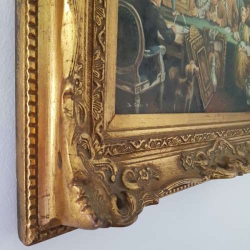 A magnificent original signed "R. De Greef" oil on board painting in an superb antique gild frame