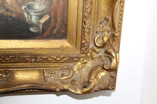 A magnificent original signed "R. De Greef" oil on board painting in an superb antique gild frame