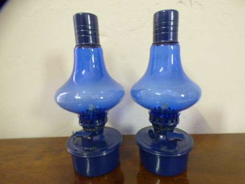 Two lovely blue kerosene/paraffin table lamps in great  condition. Great in informal areas | RS17