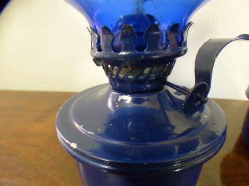 Two lovely blue kerosene/paraffin table lamps in great  condition. Great in informal areas | RS17