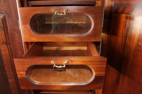 An incredible three-door solid Imbuia ball & claw wardrobe w/ solid brass embellishments