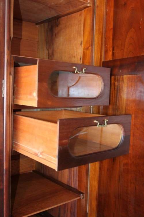 An incredible three-door solid Imbuia ball & claw wardrobe w/ solid brass embellishments