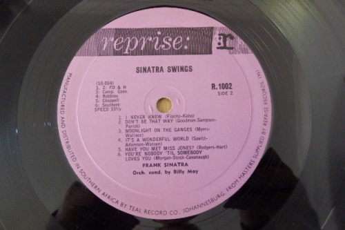 A magnificent Frank Sinatra "Sinatra Swings" (1961) vinyl LP in very good condition